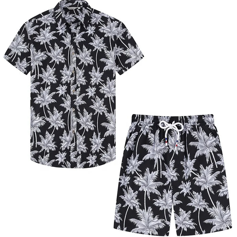 New Design polyester Hawaiian Shirt Matching Short Set Digital Printing Summer hawaiian shirts wholesale mens shirt set