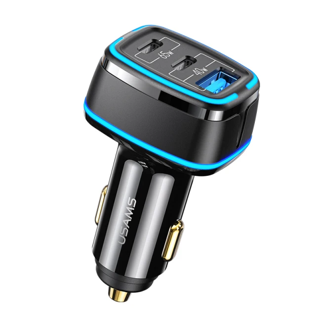 USAMS 105W 3 USB Ports PD QC 3.0 Fast Charging Car Phone Charger With Led Light For iPhone Xiaomi Huawei Laptops Tablets Charger