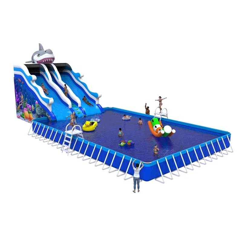 Outdoor PVC Inflatable Mobile Shark water slide park for kids and adult on sale