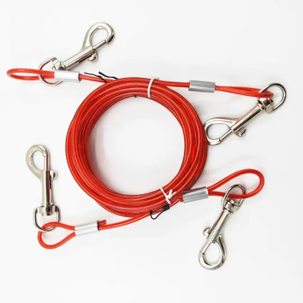 3m 5m Bite Proof Double Hook Wire Pet Outdoor Heavy Duty Tangle Free Rope Dog Harness and Leash Stainless Steel