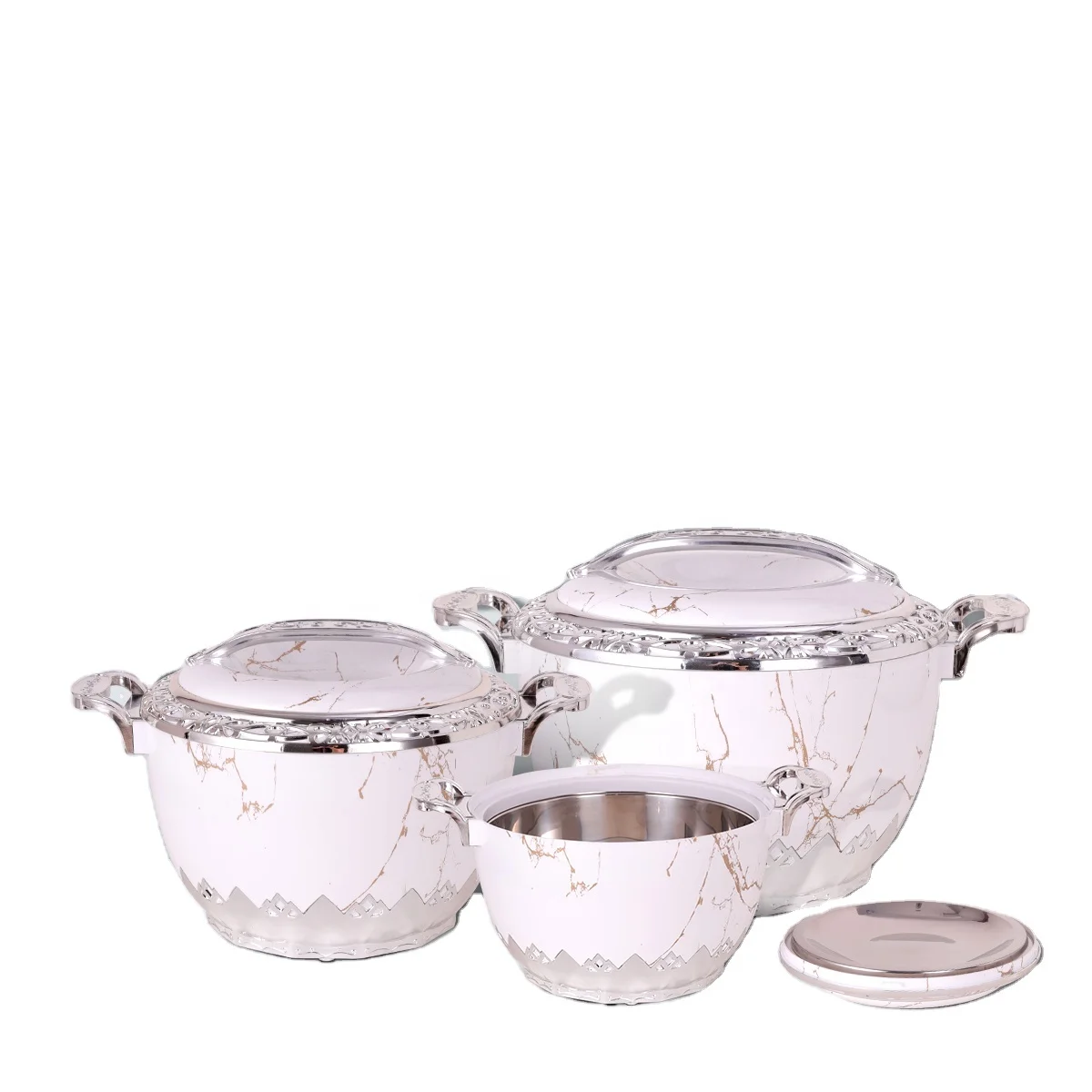 3PCS 3L+5L+7L Large Bowls Storage Container Big Hot Pot Thermo Insulated Casserole Cookware Dish Set Display Food Warmers