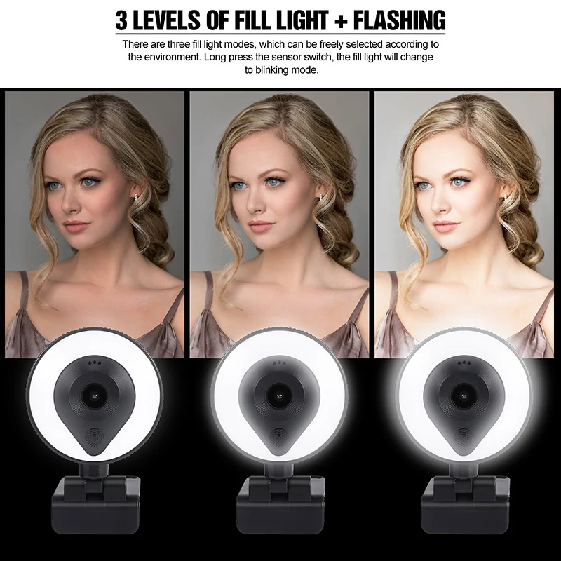 Wholesale Streaming Web Camera 1080P 2K 4K Webcam Ring Light Built in Adjustable Webcam Lighting