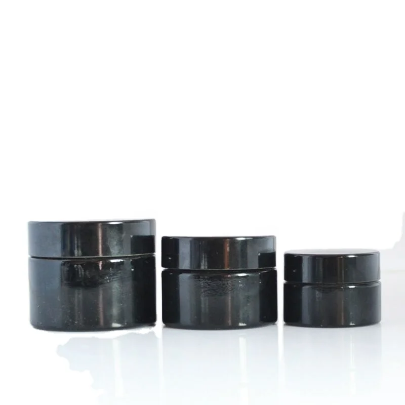 Luxury 5ml 15ml 30ml 50m 100m 200ml UV Violet Eye Cream Glass Jar Round Black Violet Cream Glass Jar with Black Flat Lid