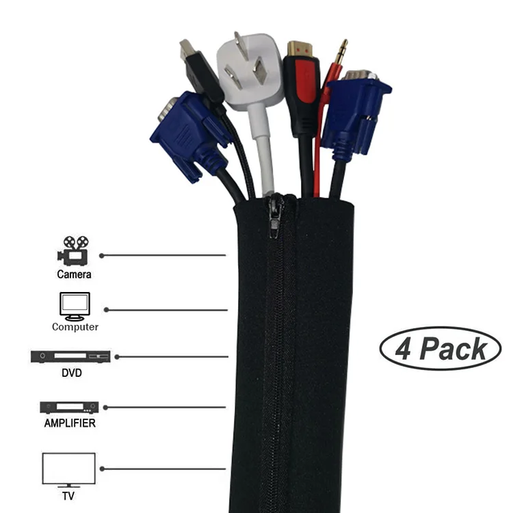 Custom Sizes Neoprene Cord Organizer Flexible Cable Sleeve Wrap Covers Wire Cable Management Sleeve