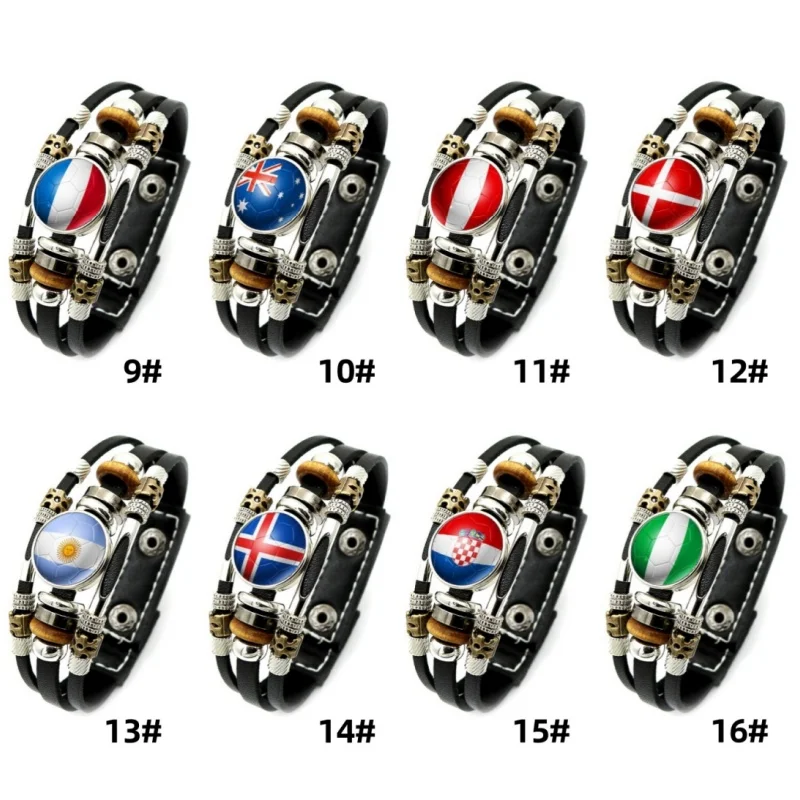 World Soccer Team Leather Bracelet European and American Retro Punk Multi-layer Beaded Bracelet Jewelry