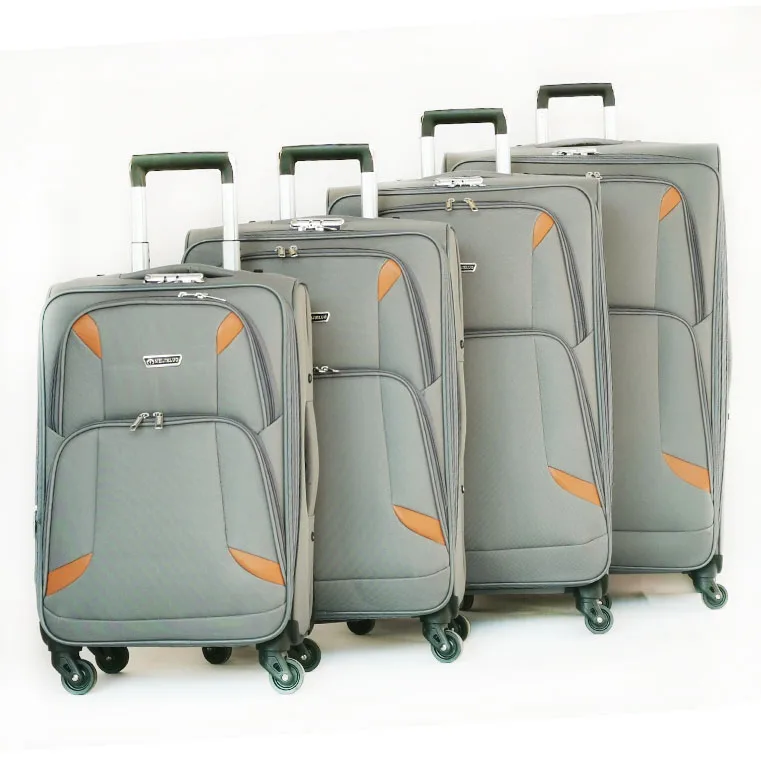 fabric polyester 600D wheeled trolley suitcase set soft side nylon 4 pc set spinner wheels travel luggage