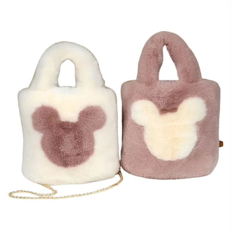 Custom Plush Crossbody Backpacks Mouse Fluffy Shoulder Bags Winter Warm Large Capacity Pocket Bear Handbags for Women