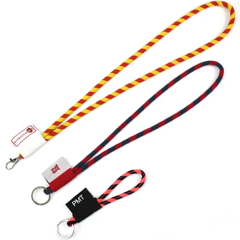 Factory Wholesale Elastic Colorful Jacquard Woven Round Lanyard Custom Logo Neck Rope Lanyards