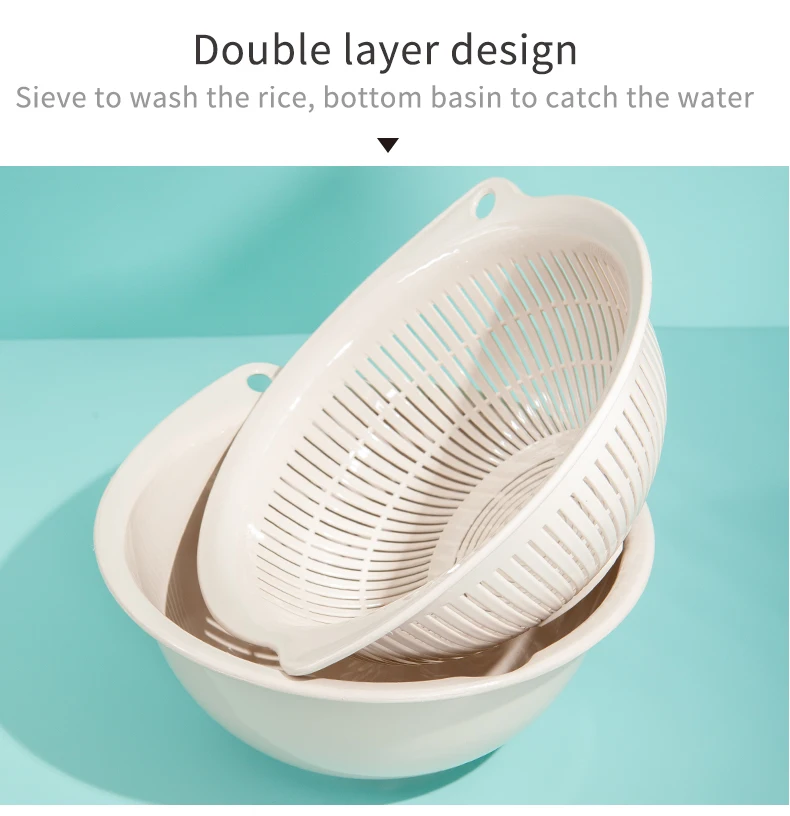 household wash kitchen tool food grade plastic fruit vegetable storage with handle water sieve basin layered drain basket