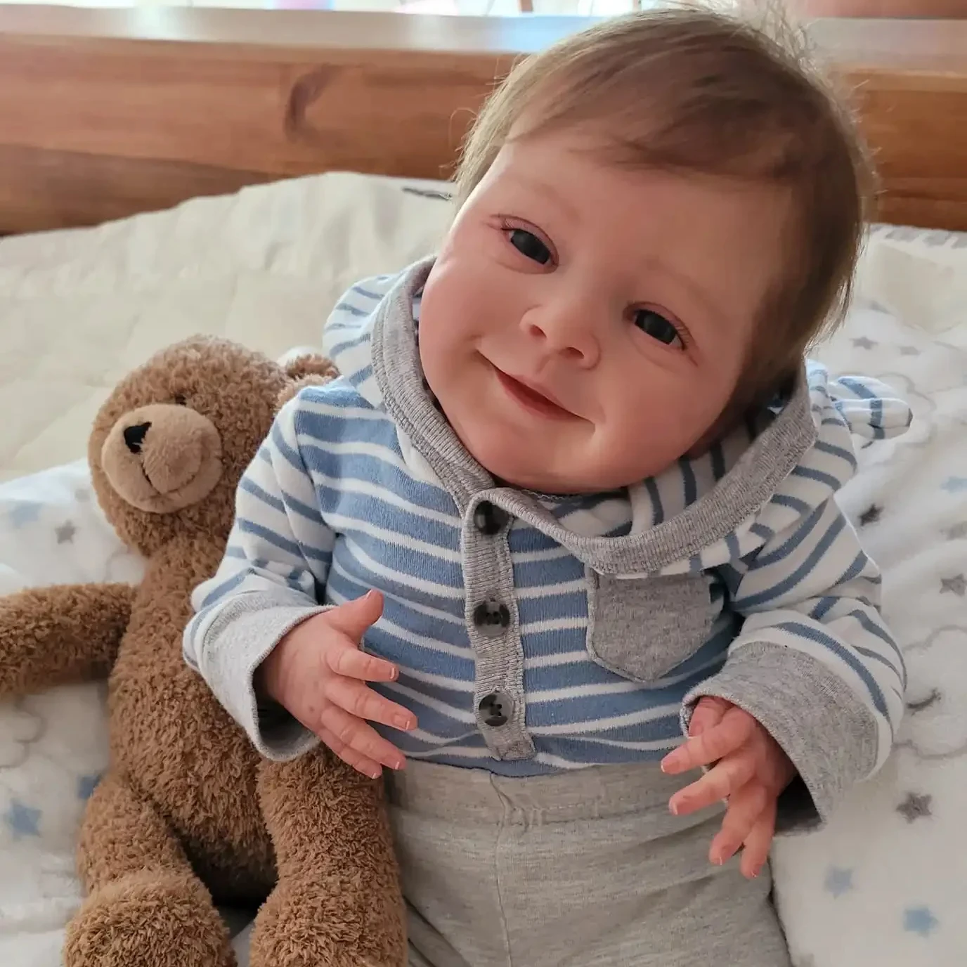 NPK 19inch Newborn Soft Body Baby Doll Already Painted Finished Sebastian Awake Reborn Baby Doll 3D Painting with Visible Veins