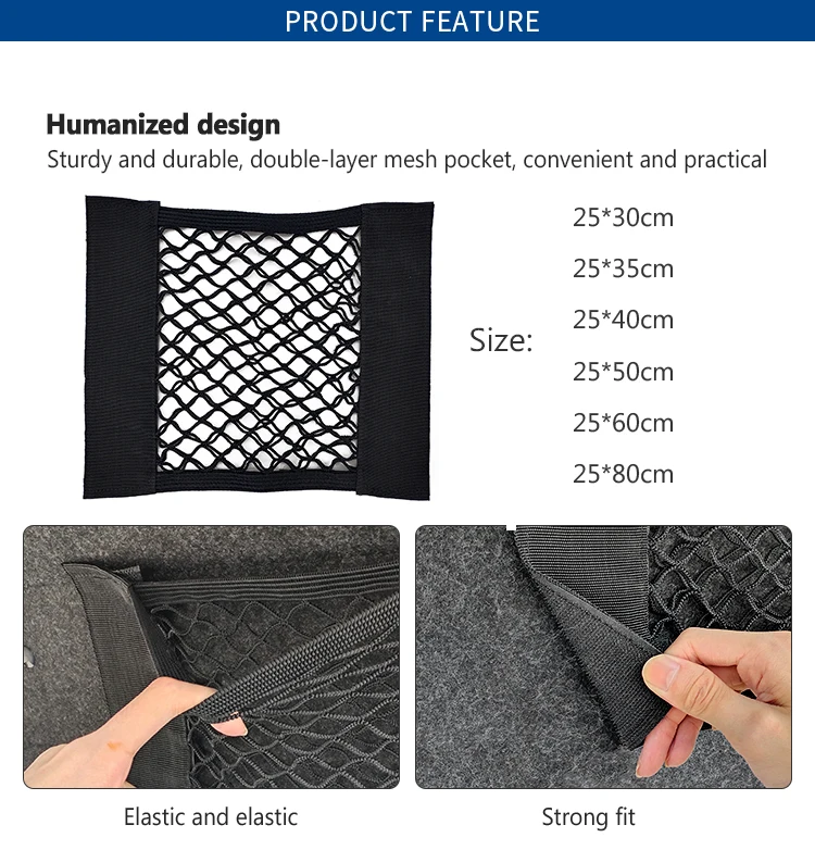 Hook and Loop Universal Mesh Cargo Car Trunk Net Sticker Organizer Pouch Bag Storage Mesh Net For Car Trunk Fixed mesh bag