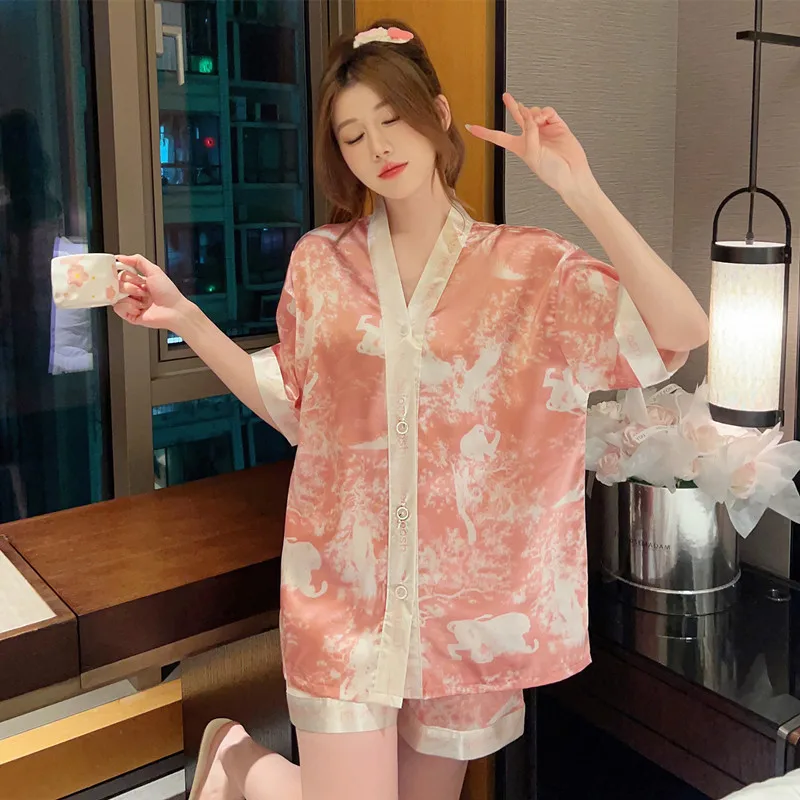 Wholesale ladies pyjama home wear shorts nightwear cartoon floral prints Pyjamas women sleepwear night suit women pajamas