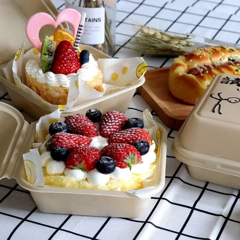 Bento cake box hand painted lunch boxes creative hamburger pulp box disposable packing Degradable cake packing