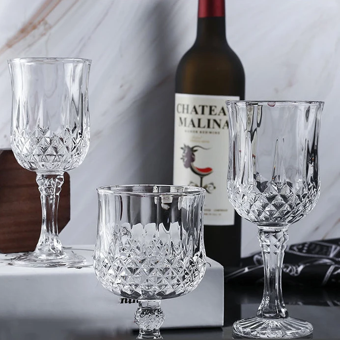Customizable european style embossed transparent drinking water glass crystal vintage goblet wine glasses cup