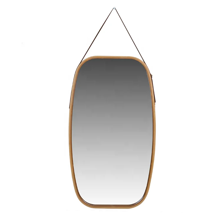 Simple Hanging Wooden Framed Wall Bamboo Vanity Framed Mirror For Hotel Bathroom Wall Art Decor