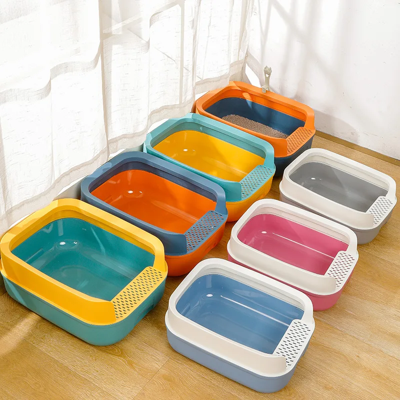 Amazon Wholesale Large Plastic Cat Litter Box With Litter Scoop Pet Products Cleaning Colorful Cat Toilet