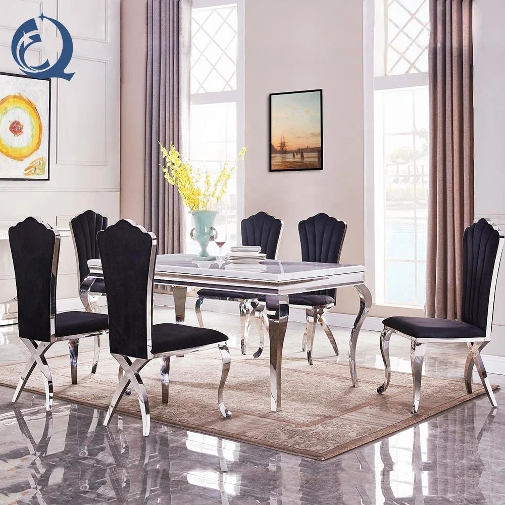 Modern luxury dining table set 6 seater stainless steel dinning table set dining room furniture