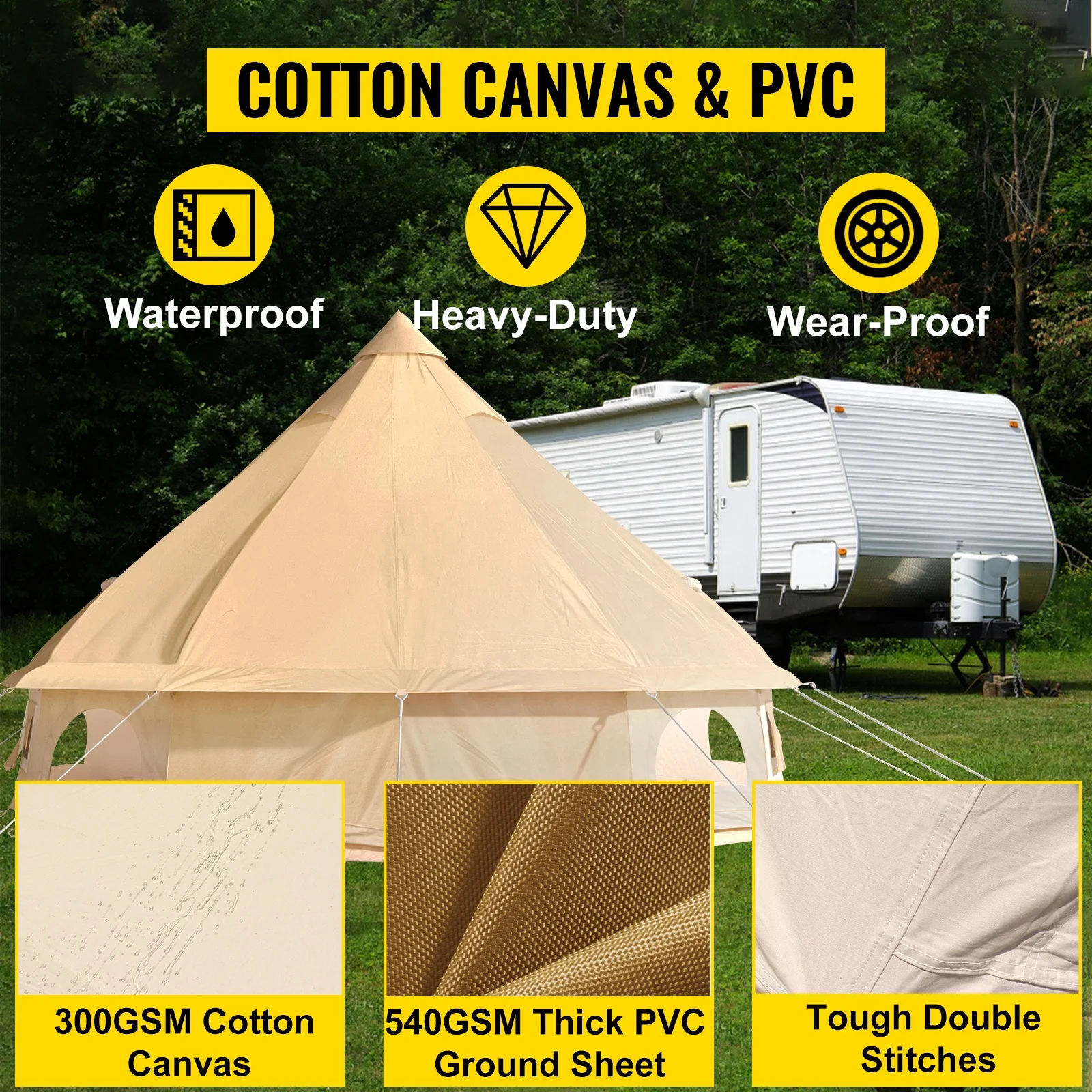 Cotton Canvas Tent Bell 3M4M5M Tent Yurt Removable Floor Glamping Mildew Proof Anti-Mosquito Waterproof Factory Spot Support