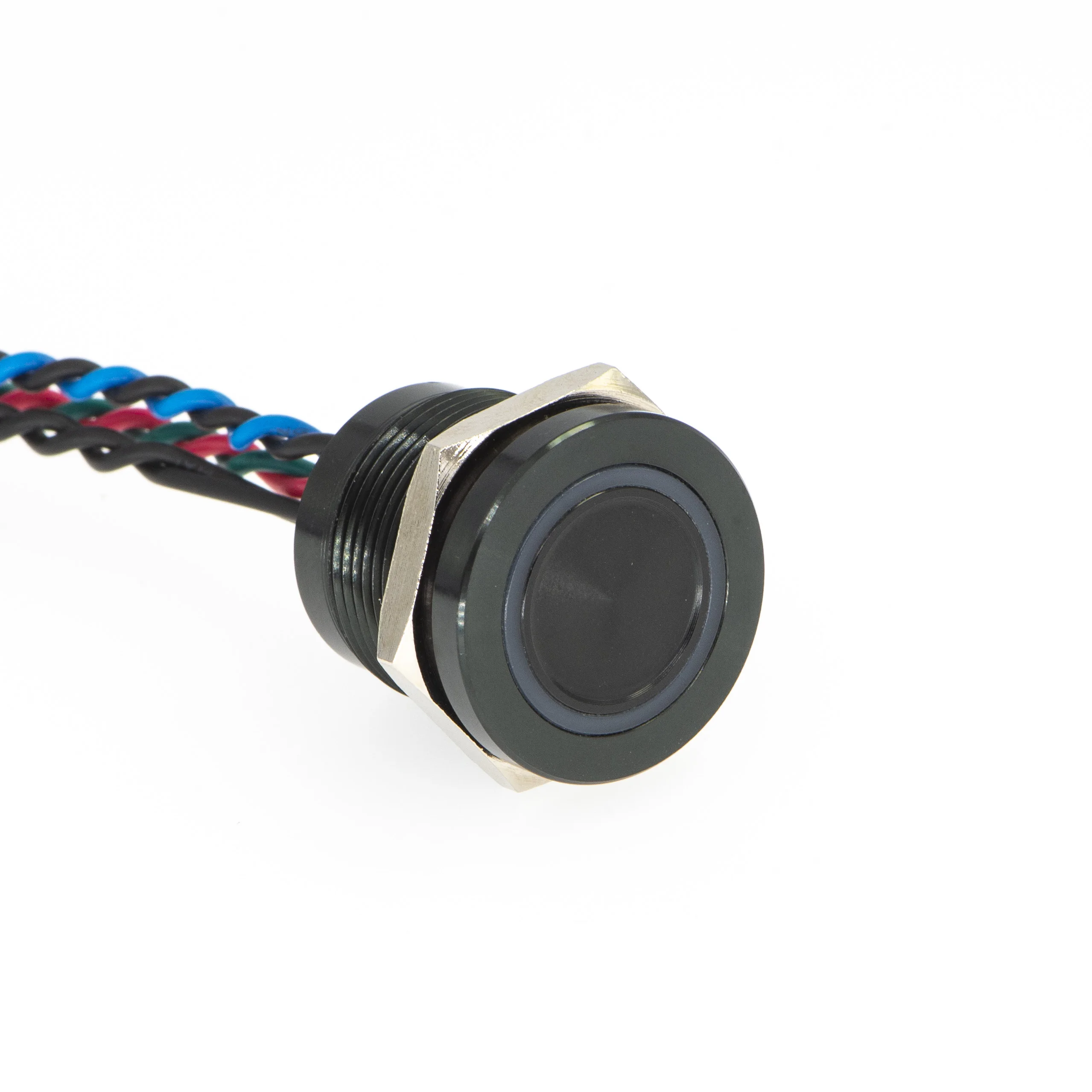 Tri color LED touch switch (CE, ROHS) 22mm 1NO red green blue LED black crust illuminated IP68 piezo touch switch