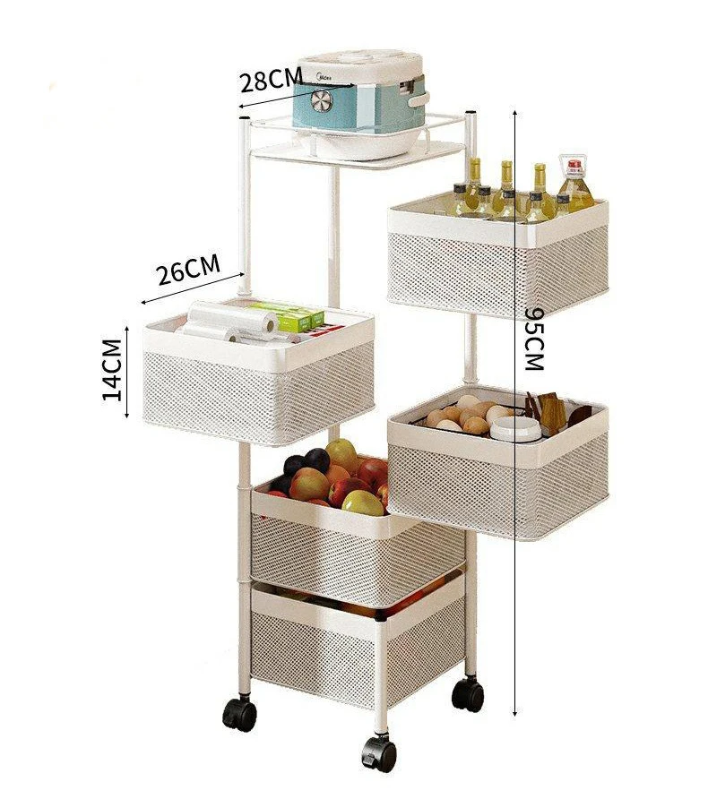 Multi-scene Use Metal Mesh Fruit And Vegetable Basket Storage Cart with Wheels