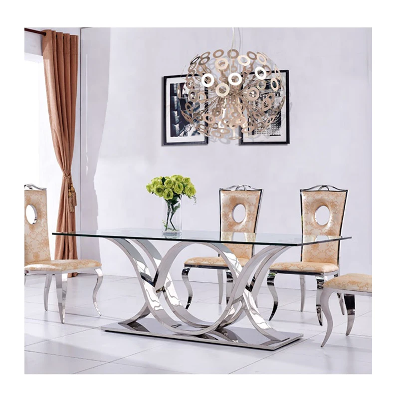 Free Sample Cheap Classic 4 Seater Modern Glass Top Dining Table Set Dining Table and Chair