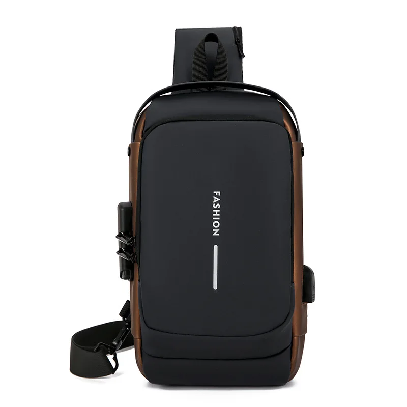 High Quality Men Messenger Cell Phone Crossbody Bag Leather Anti-Theft with Zipper USB chest Bags