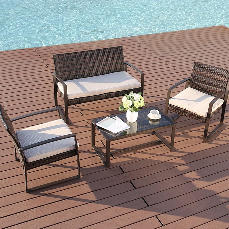 Современный уличный диван из ротанга, садовая мебель высокого качества, роскошный плетеный диван, 4 места со столом