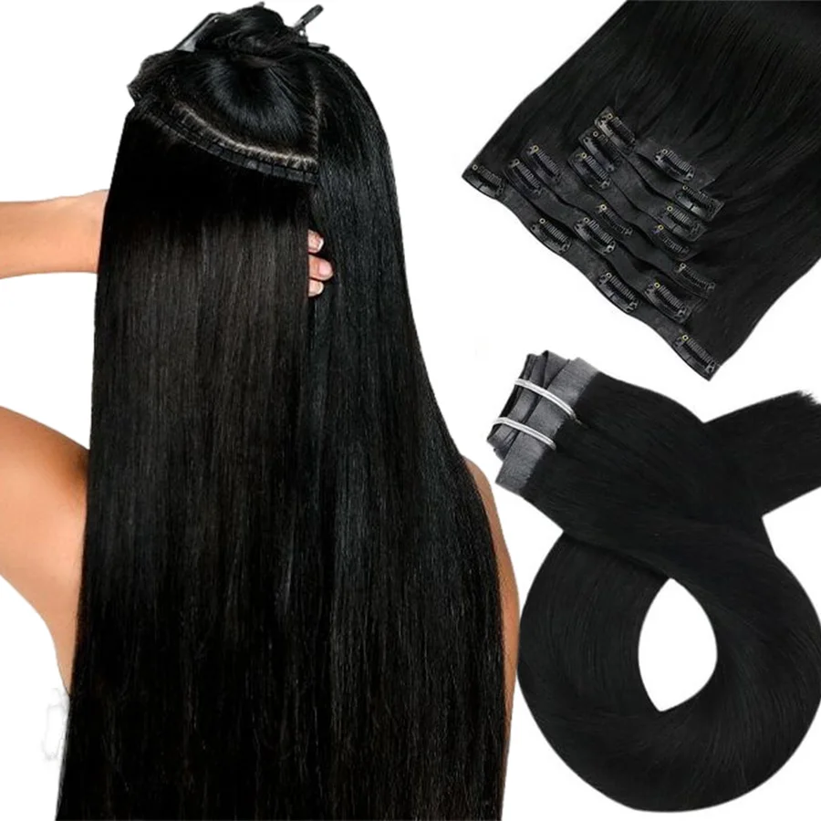 Hot Sale Double Drawn 120g Human Hair PU Clip Ins Hair Unprocessed Seamless PU Clip Hair Extensions Brown 613 Blonde Color