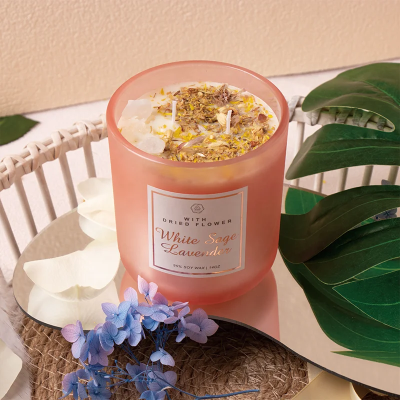 Ароматизированные свечи ручной работы роскошные лечебные драгоценные камни хрустальные ароматические соевого воска с сушеным цветком