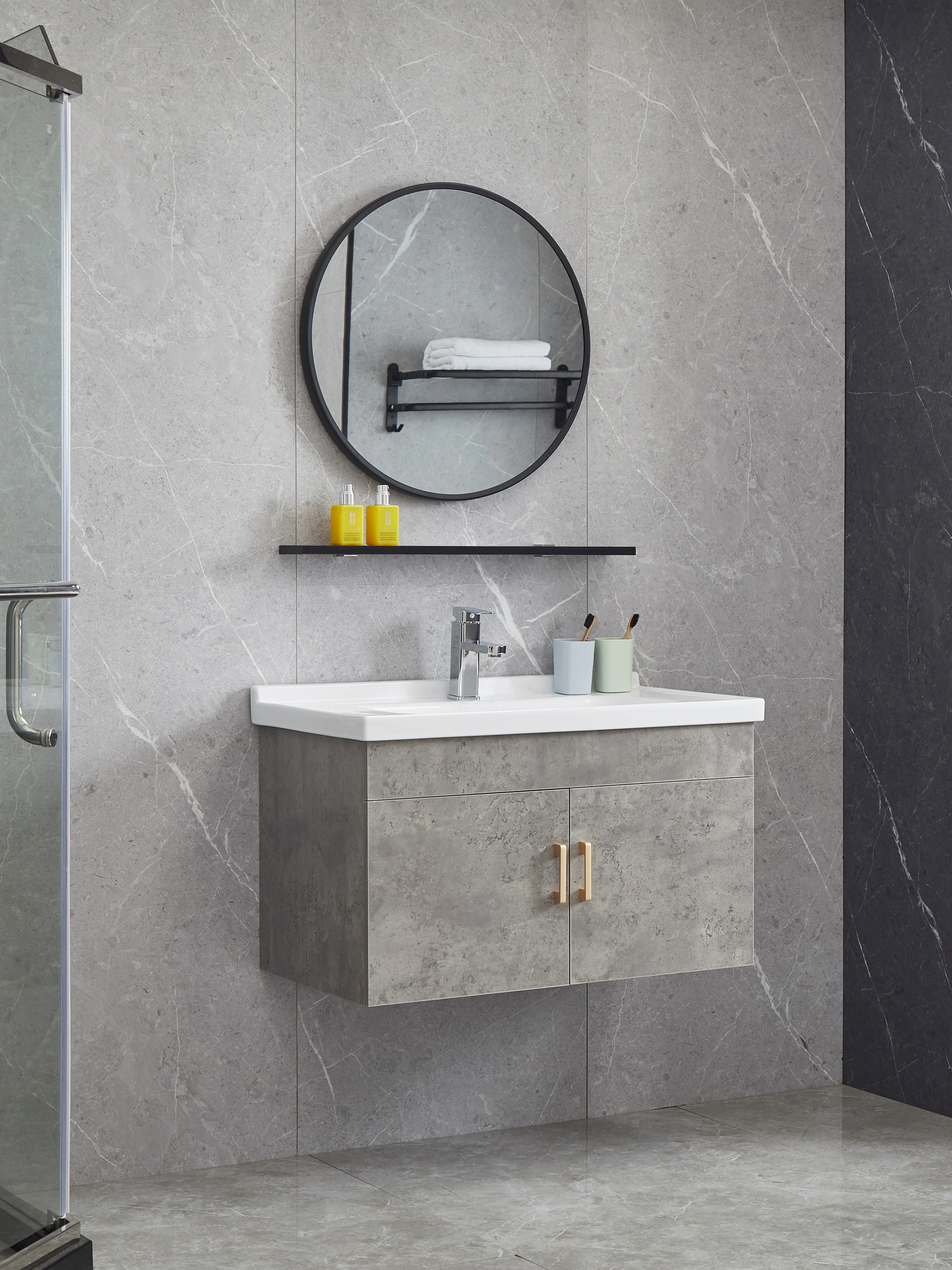 Beat quality glass basin wall mounted 2 large storage cabinet Bathroom Vanities units with mirror