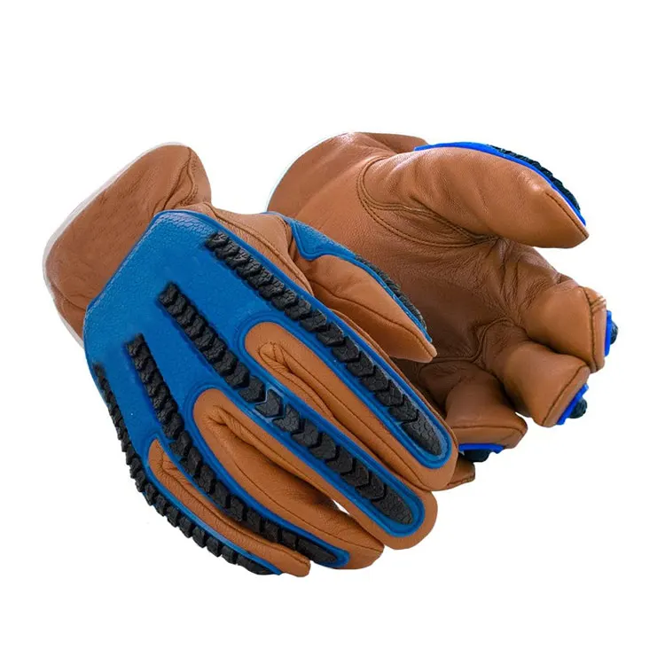Custom Industrial Water Proof Cow Split Leather Tpr Mechanic Work Impact Roughneck Oilfield Gloves For Construction
