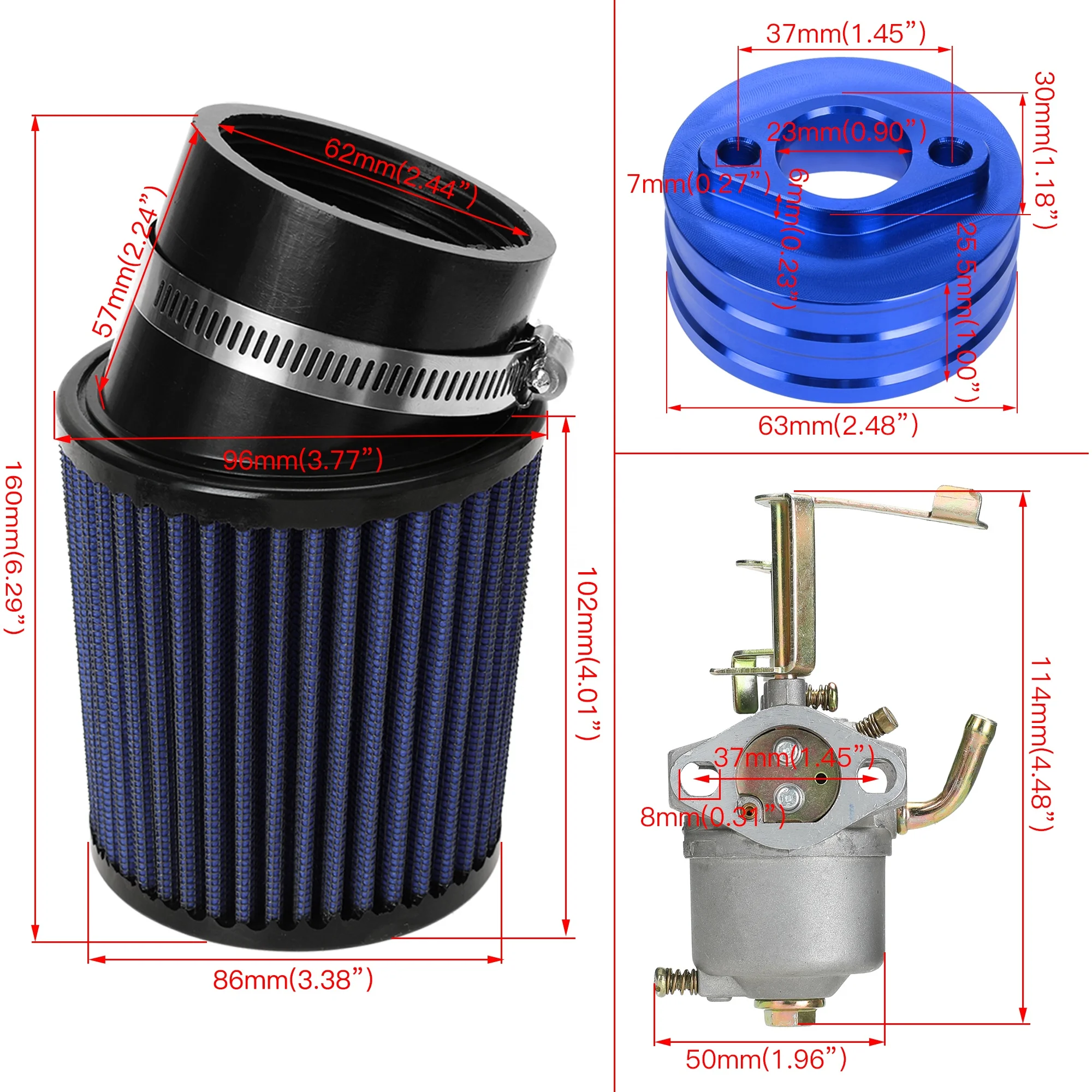 HIAORS Carburetor Carb Air Filter Adapter Kit for 79cc Predator 98cc 100cc 3HP Coleman CT100U CC100X Mini Bike CK100S Go Kart