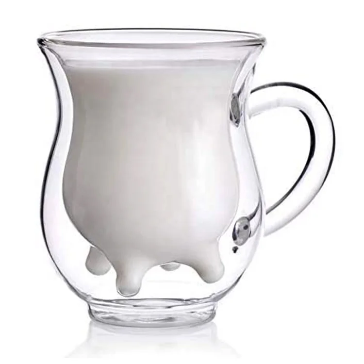 Telsen Customized Double Wall Glass Creative Cup Cute Calf Insulated Mugs Coffee Milk Cups Creamer Pitcher