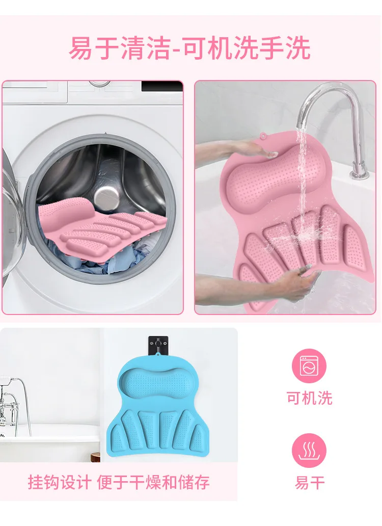 Eco-friendly Silicone Bath Pillow Luxury Bathtub Pillow Extra Soft Comfortable Bath Pillow For Tub Head Neck And Back Support