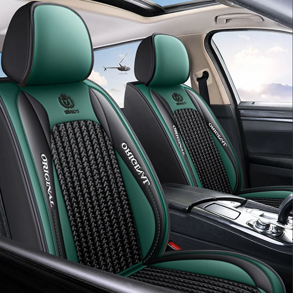 high quality green blue ice silk four seasons universal 3D luxury leather seat cover full set universal design for toyota bmw