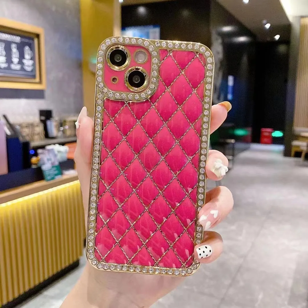 Hot Selling Electroplating Rhinestone Lambskin is Suitable for iPhone 13 Mobile Phone Shell 14 promax Soft Shell 13