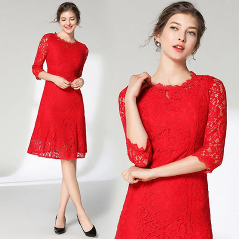 XC5385050-Early spring new product Slim bag hip dress round neck fishtail lace dress