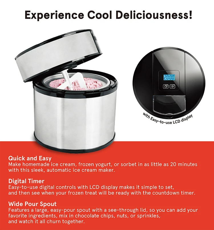 Portable Hard Ice Cream Maker Home Mini Ice Cream Machine Electric 12 Round Automatic Household Digital Timer Snowmake Ice Creem