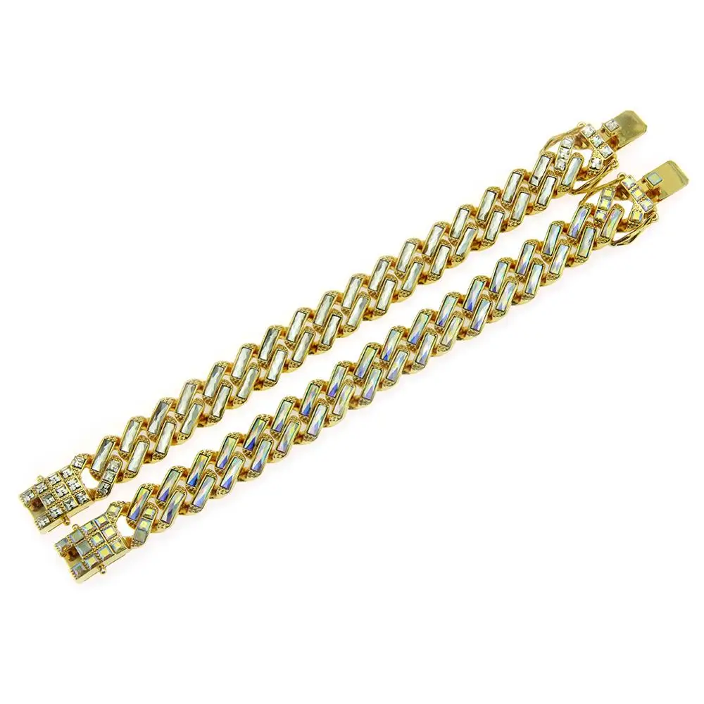 Fashion high quality mens hip hop ICed out Baguette CZ link gold custom bracelet