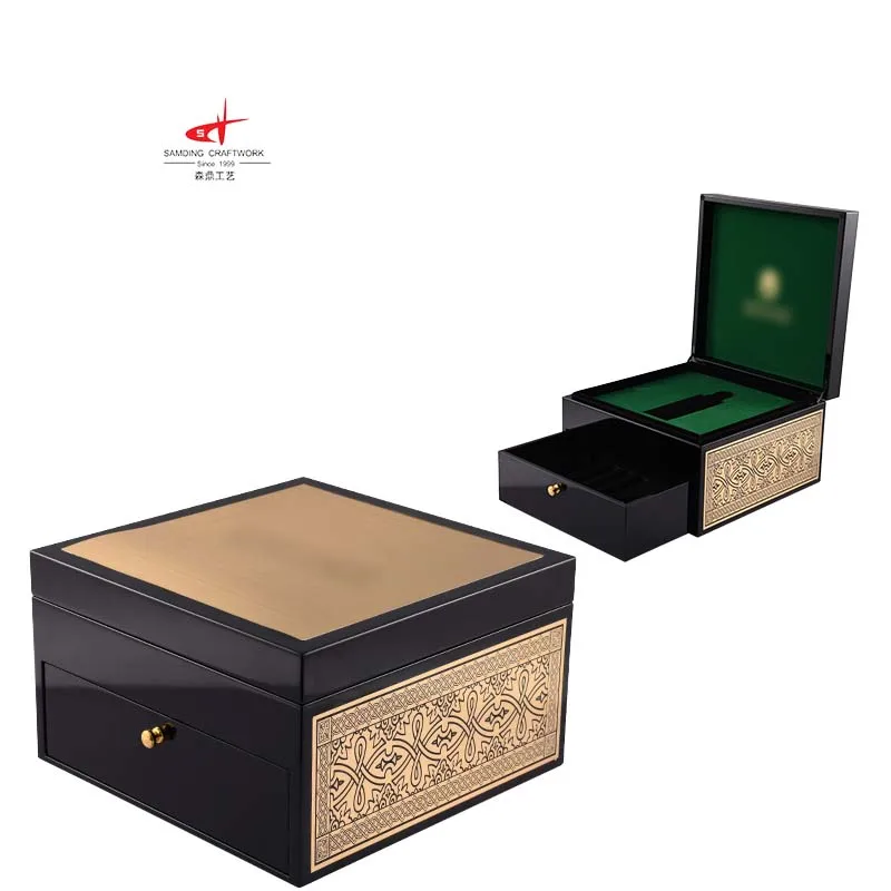 2 Layer Drawer Wooden Perfume Bottle Box Velvet Black Perfume Box Piano Lacquer Perfume Box