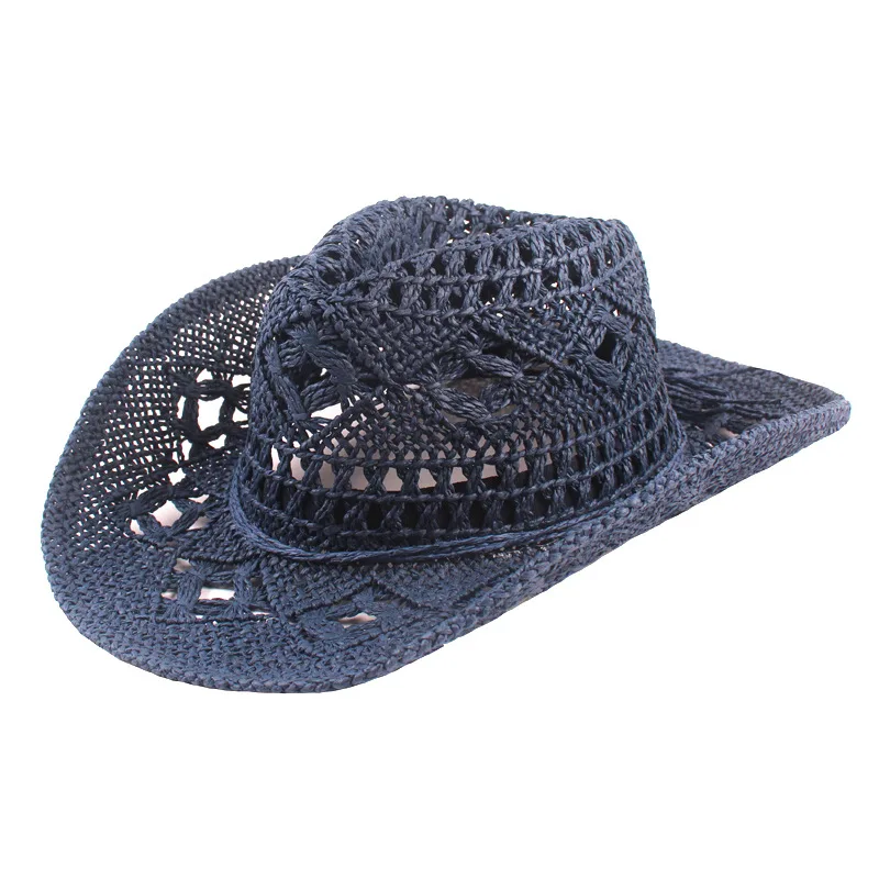 Handmade Straw Cowboy Hat Mexico Sombreros Carbonization Hollowed Summer Beach Sun West Cowboy Hat