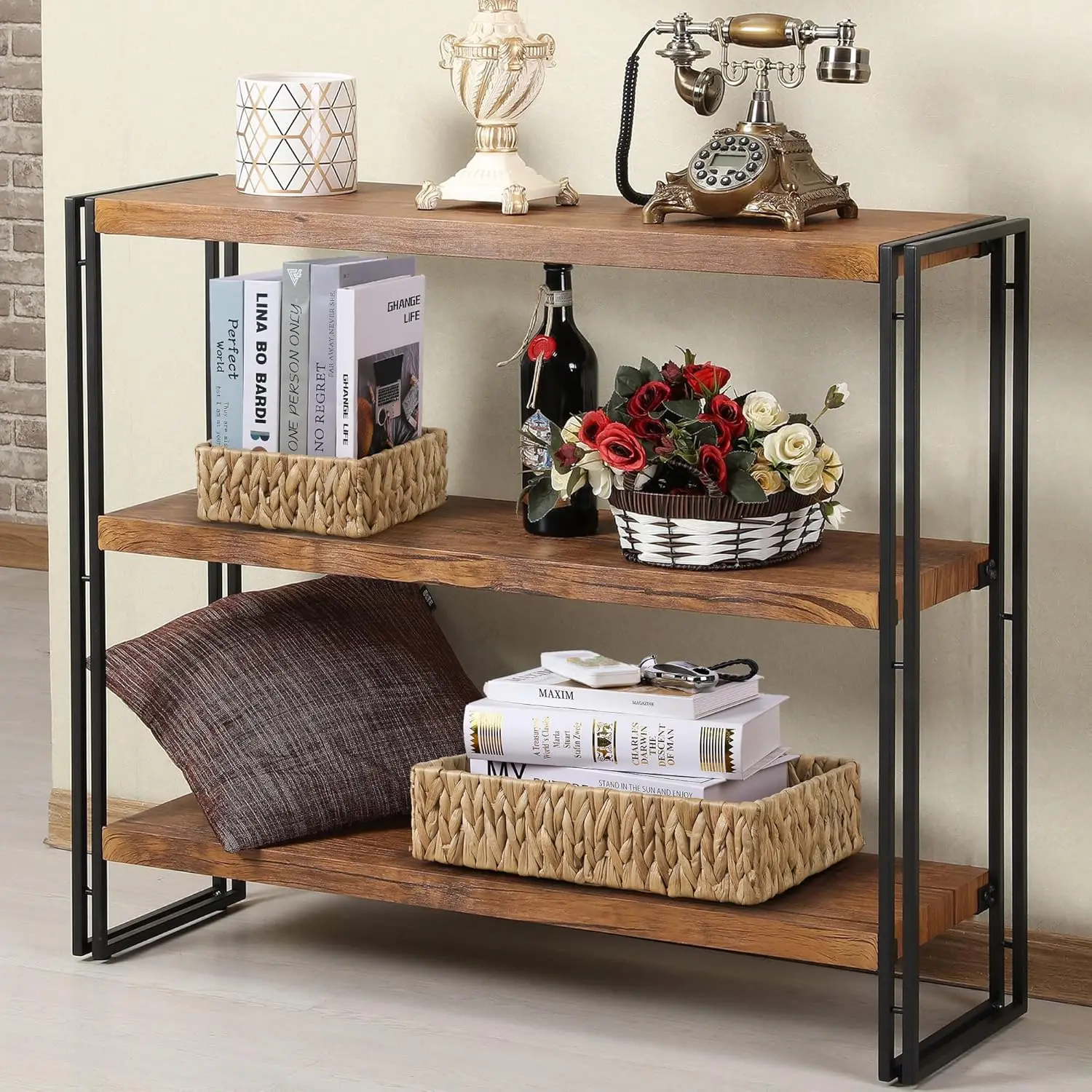 Wicker Basket Water Hyacinth Handwoven Baskets for Bathroom Organizing Towel Storage Baskets with Faux Leather Handles