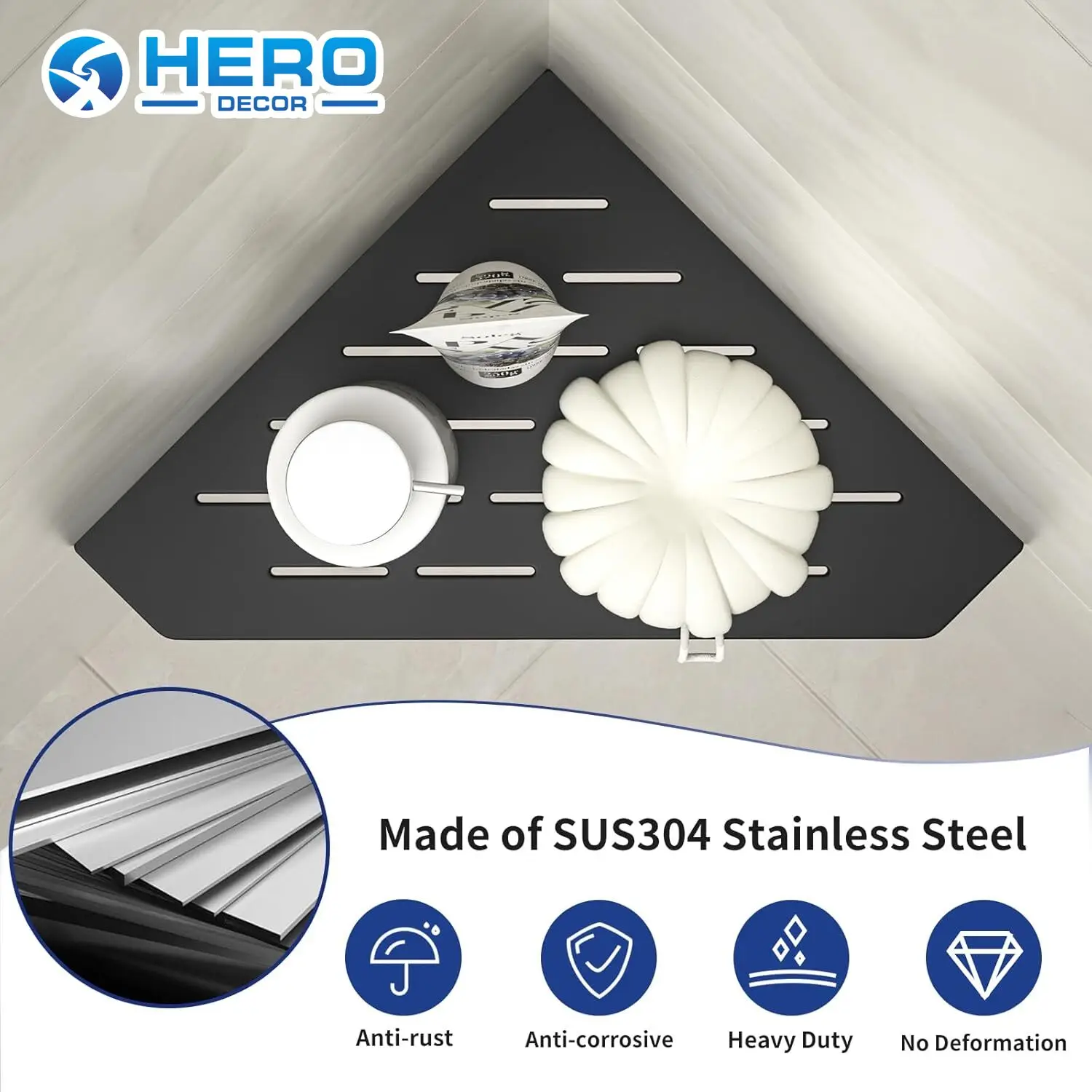 New Design Brushed Shower Shelf Bathroom Accessories Wall Stainless Steel Bathroom Shelf For Washroom