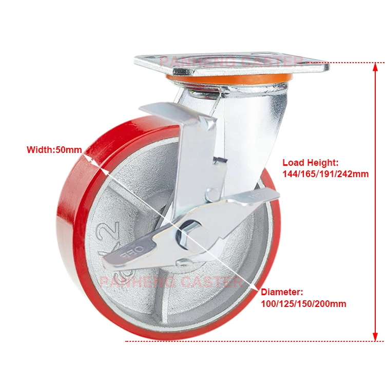 
4Inch 5Inch 6Inch 8Inch Heavy Duty Iron Core PU Industrial Wheel Casters 