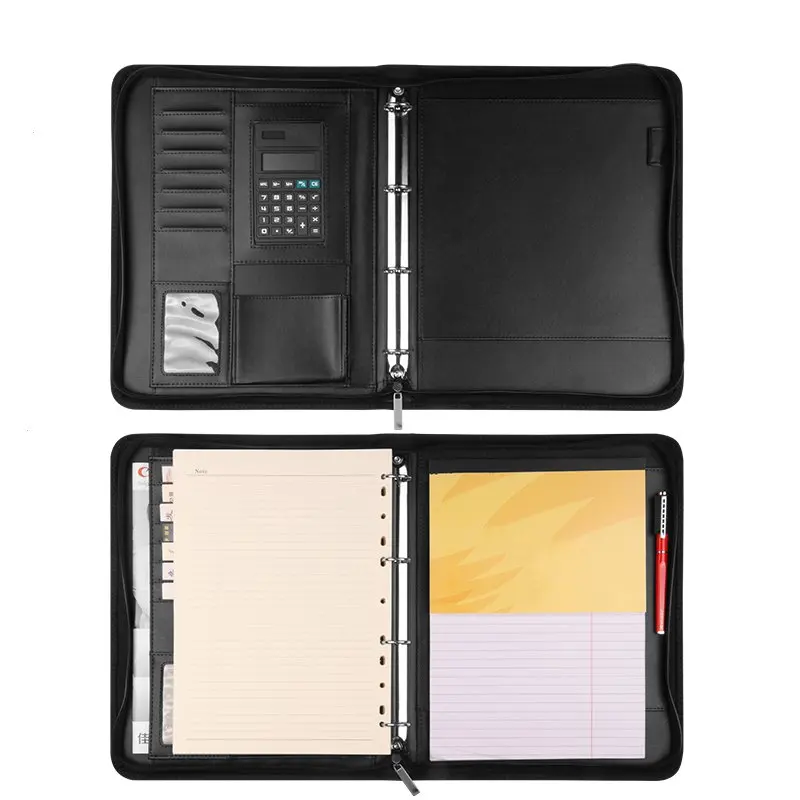 Best quality a4 leather pu zipper portfolio business file folder