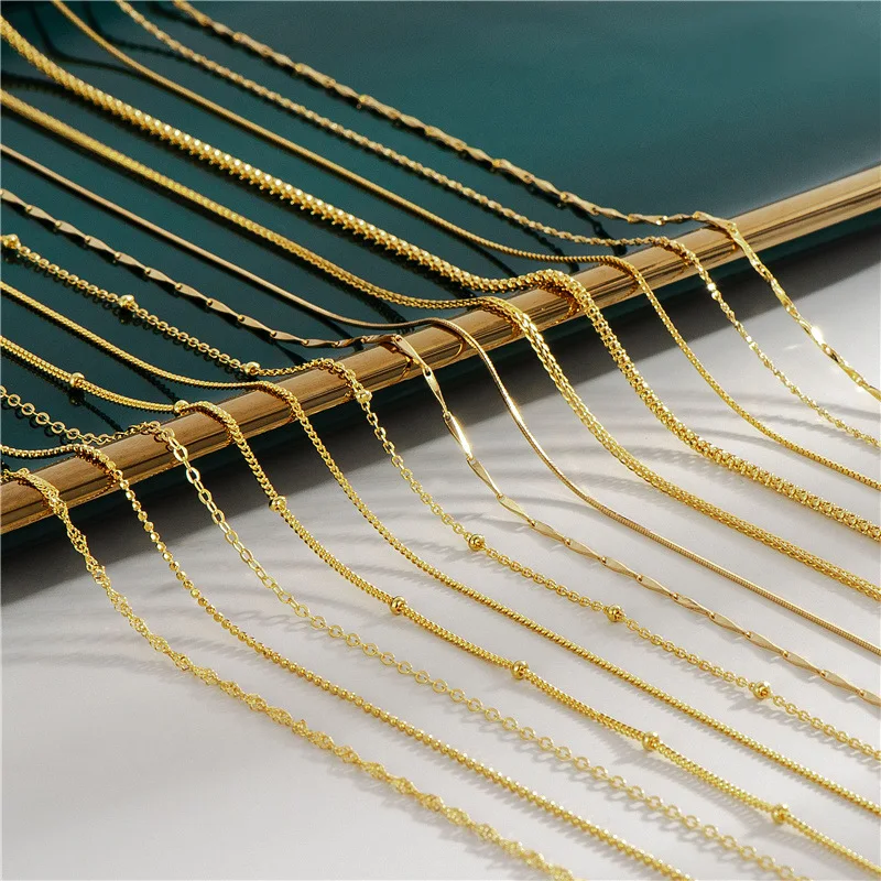 Italian Jewelry 18K Gold Plated DIY Snake Box Bead Wave Link Chains Necklace S925 Silver gold filled chain for Jewelry Making
