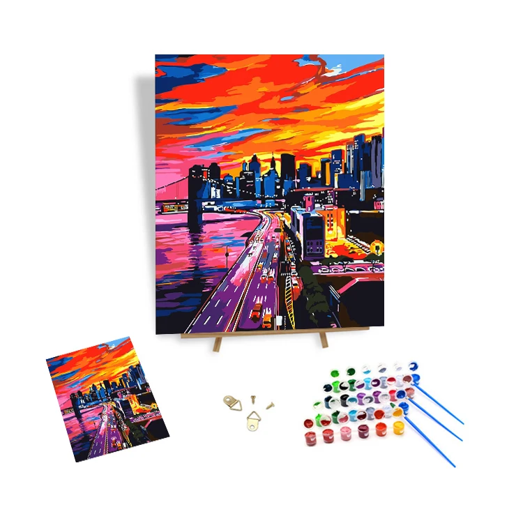 City Scenery Paint by Number for Adults Street Landscape Paint by Numbers for Beginner Night Scene Oil Painting for Home Decor