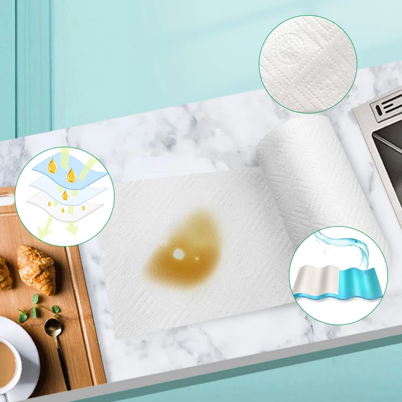 Low Price Oil Cleaning Tissue 2 Layer Water Absorbing Kitchen Tissue Paper Towel