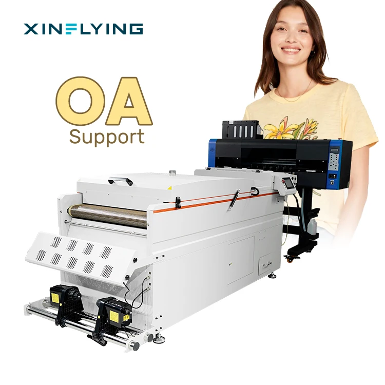 Xin fli pet film a1 dtf inkjet printers custom t-shirt with powder shaking machine and oven support door to door service
