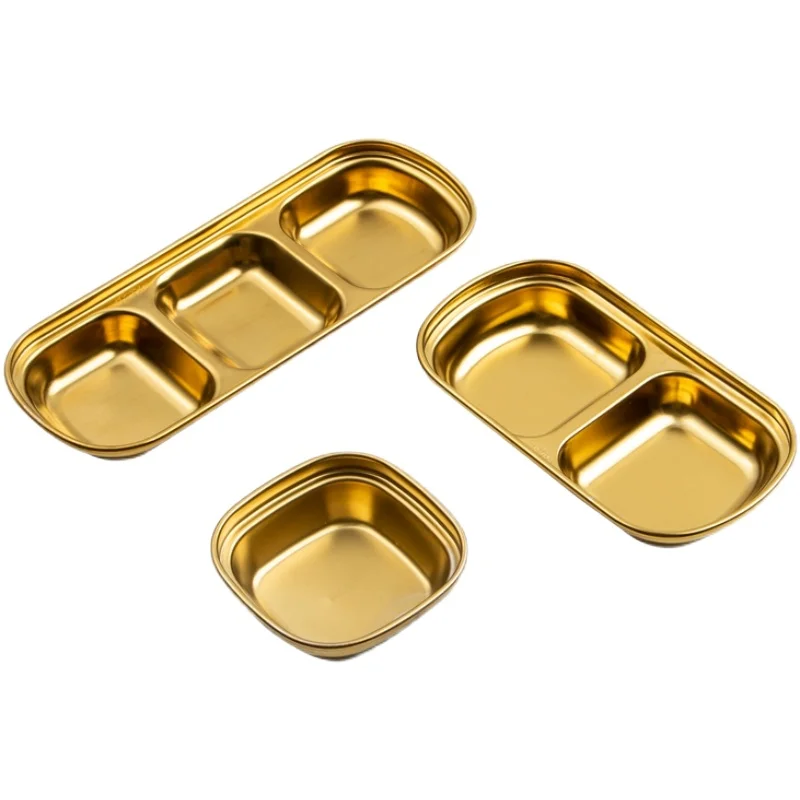 Korean restaurant 304 stainless steel seasoning plate hot pot sauce mustard dipping dish multi grid seasoning dish